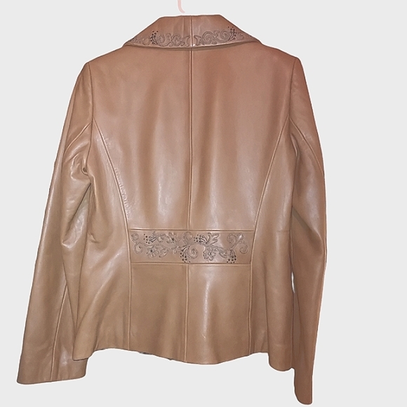 DANA BUCHMAN Vintage Embroidered Floral Form Fitted Leather Jacket Size S - Picture 2 of 9